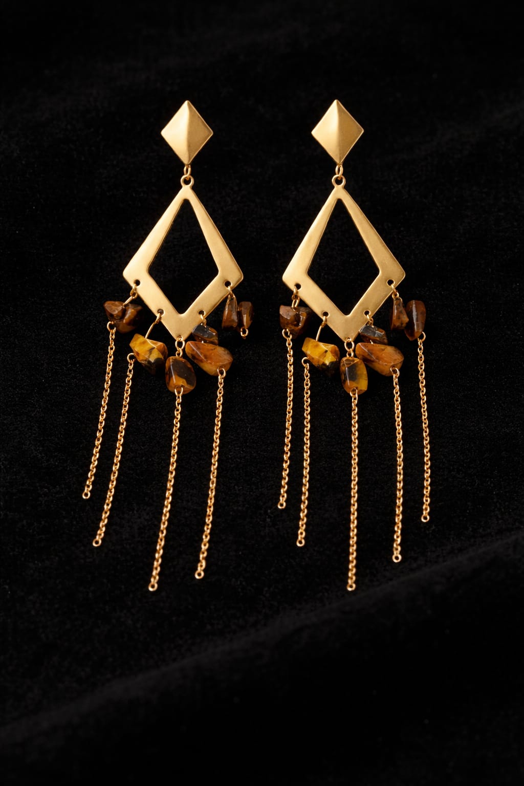 Anti-Tarnish Gold Geometric Stone Drop Earrings for Women – Boho Chain Dangle Statement Earrings