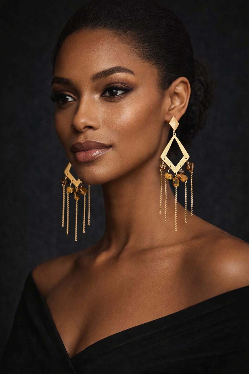 Anti-Tarnish Gold Geometric Stone Drop Earrings for Women – Boho Chain Dangle Statement Earrings