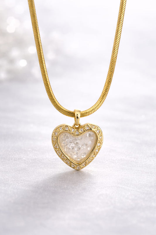 Anti-Tarnish Gold Heart Pendant Necklace for Women – Crystal Charm Snake Chain Necklace