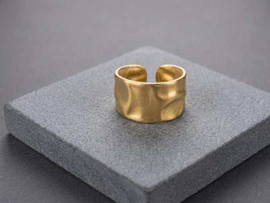 Anti-Tarnish Textured Gold Adjustable Ring for Women – Minimal Statement Open Ring