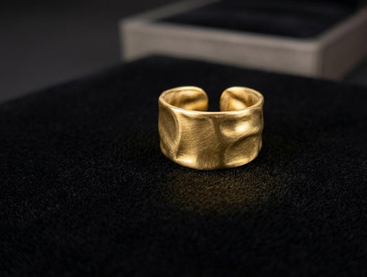 Anti-Tarnish Textured Gold Adjustable Ring for Women – Minimal Statement Open Ring
