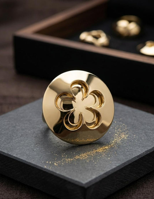 Anti-Tarnish Gold Floral Disc Adjustable Cocktail Ring – Statement Ring for Women