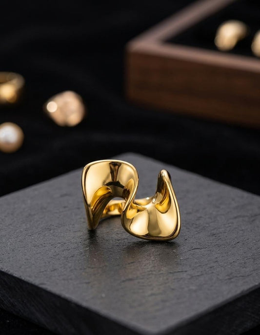 Anti-Tarnish Gold Abstract Sculpted Ring – Modern Statement Ring for Women