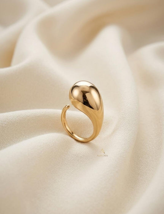 Anti-Tarnish Gold Teardrop Adjustable Ring – Minimal Statement Ring for Women