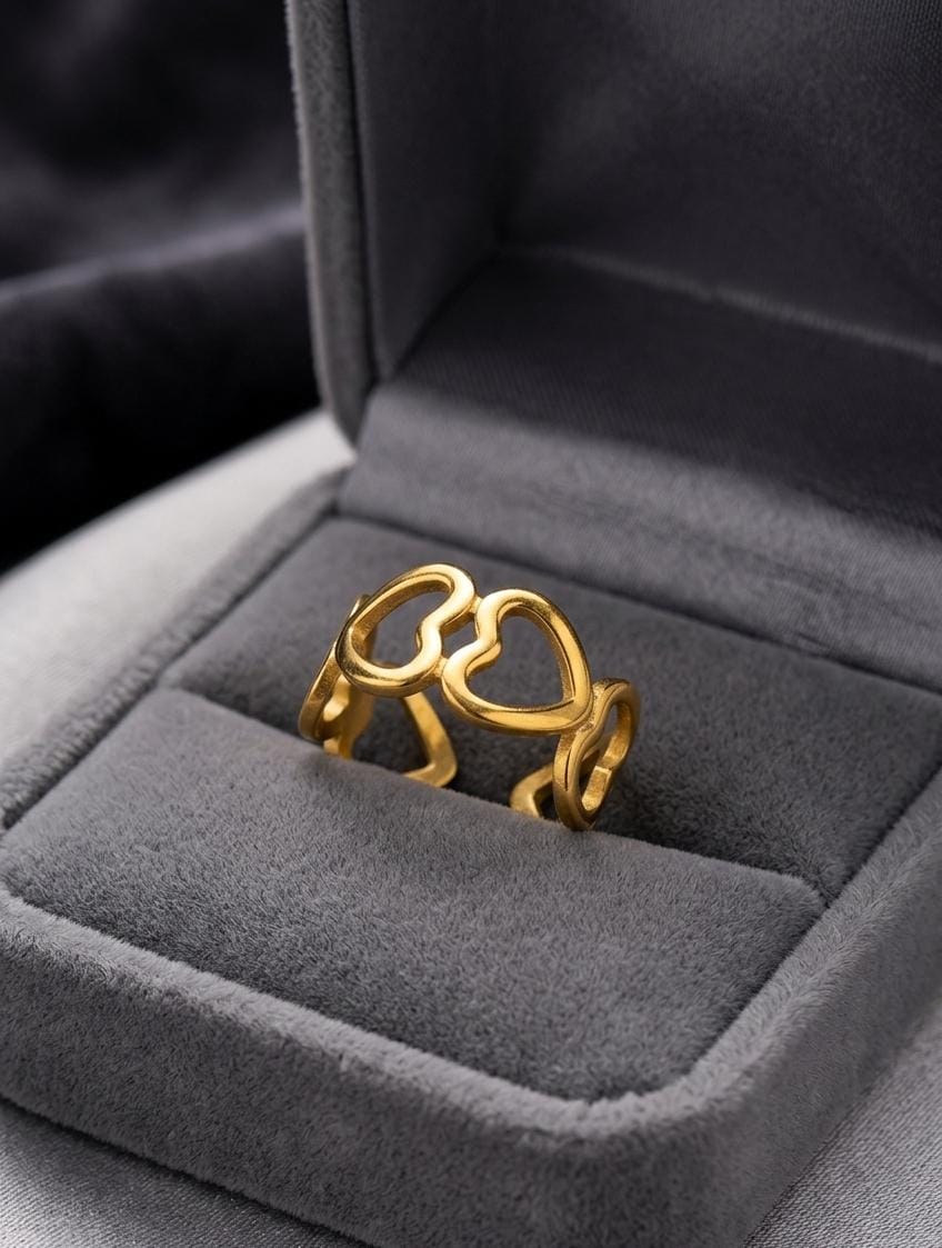 Gold Double Heart Adjustable Ring – Minimal Open Love Ring for Women