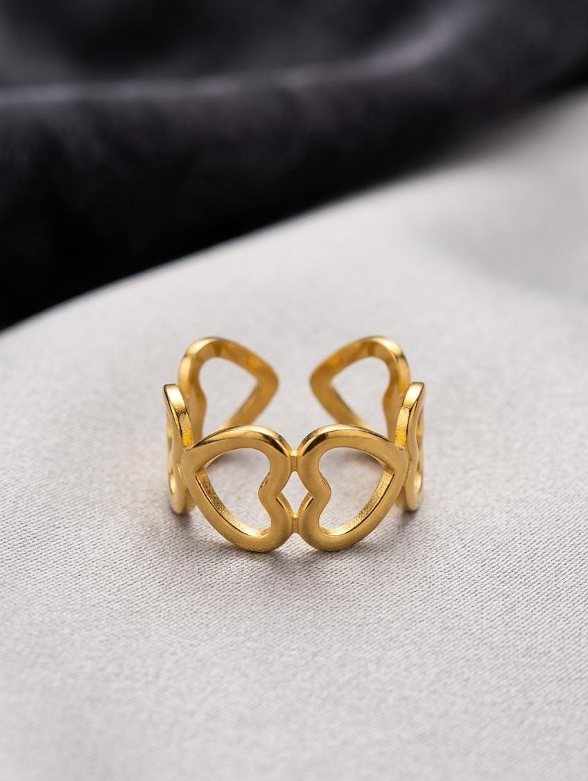 Gold Double Heart Adjustable Ring – Minimal Open Love Ring for Women