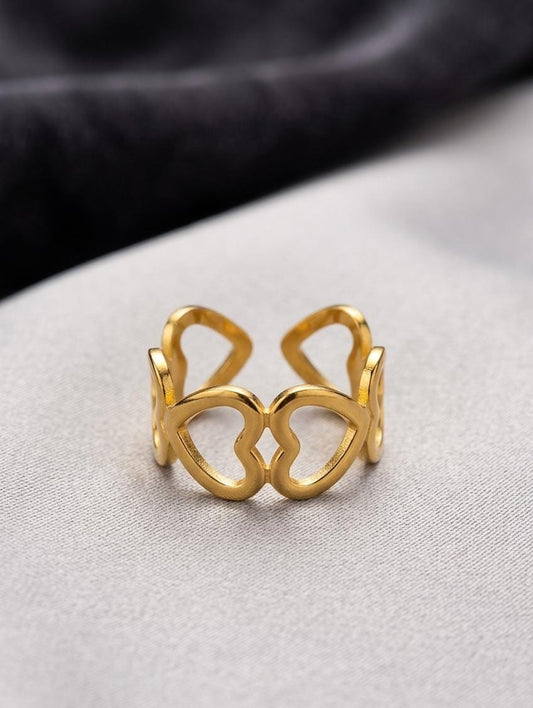 Gold Double Heart Adjustable Ring – Minimal Open Love Ring for Women