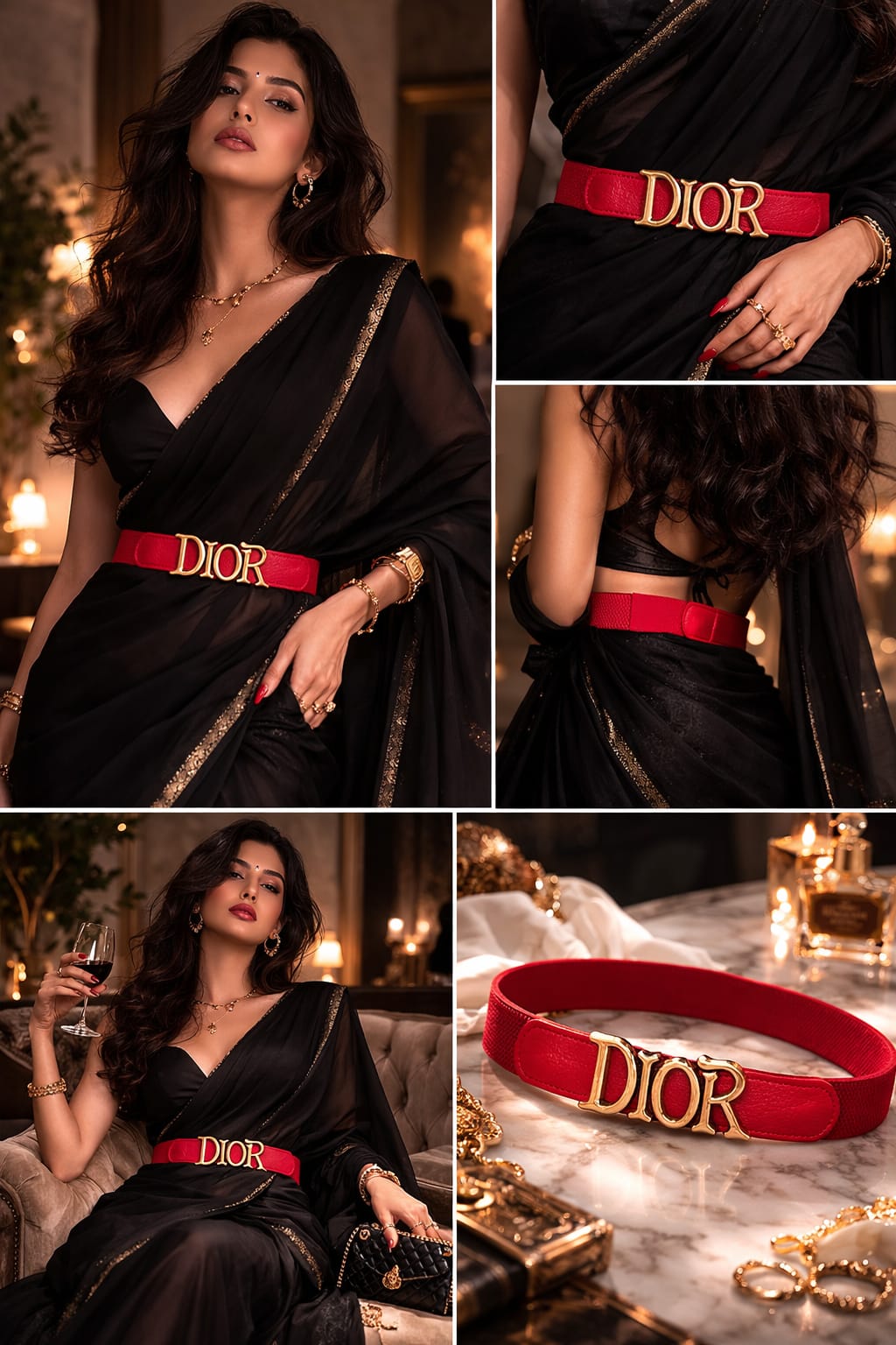 Luxury Red Waist Belt with Gold Letter Buckle for Women