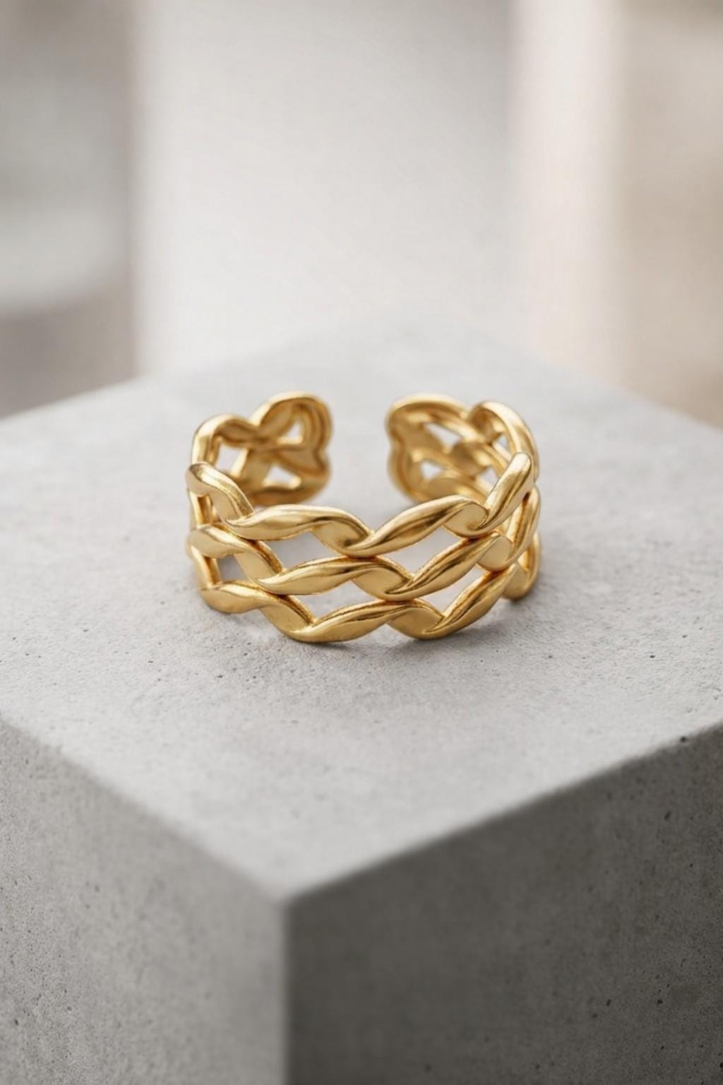 Gold Braided Chain Adjustable Ring – Multi-Layer Open Statement Ring for Women