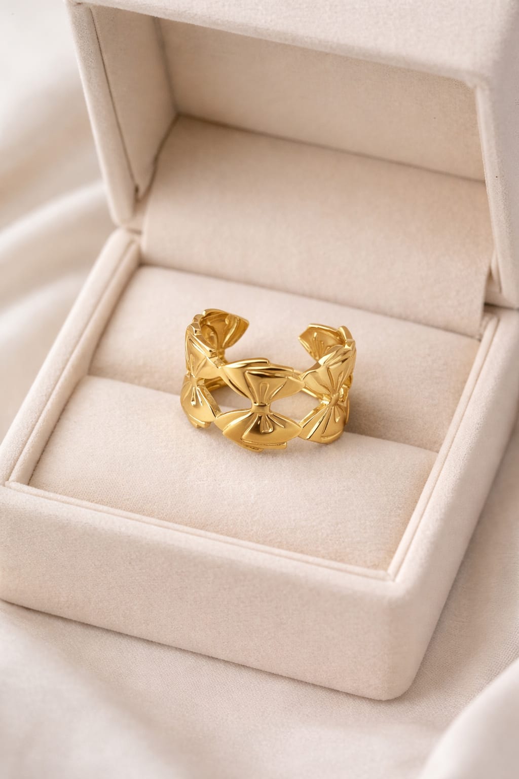 Gold Bow Adjustable Ring – Statement Multi-Bow Open Ring for Women
