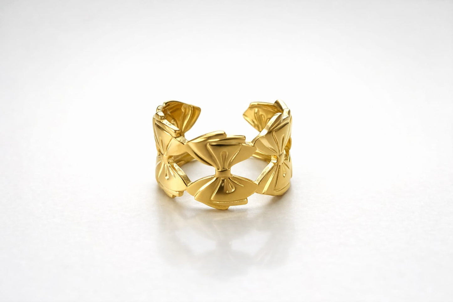 Gold Bow Adjustable Ring – Statement Multi-Bow Open Ring for Women