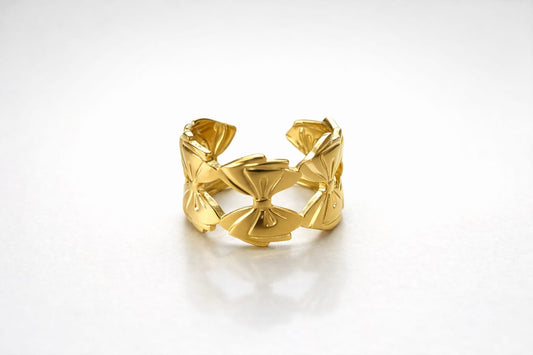 Gold Bow Adjustable Ring – Statement Multi-Bow Open Ring for Women