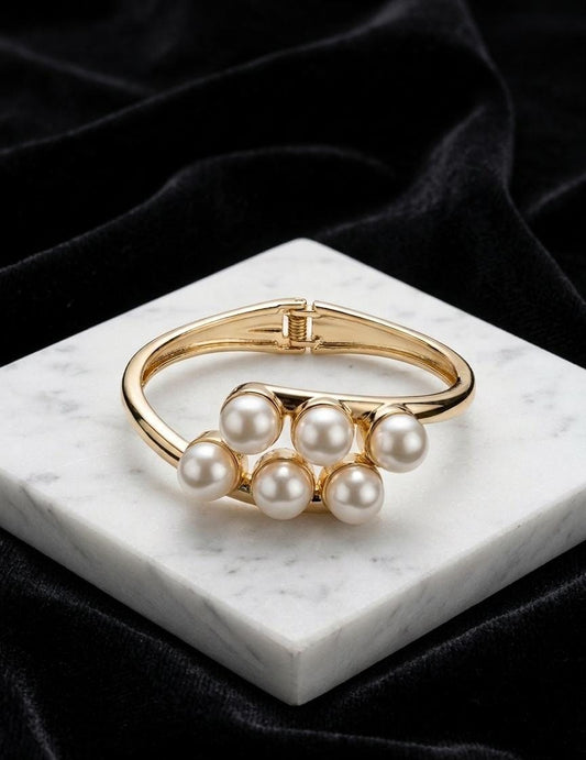 Gold Pearl Adjustable Bracelet for Women | Anti-Tarnish Elegant Cuff Bracelet