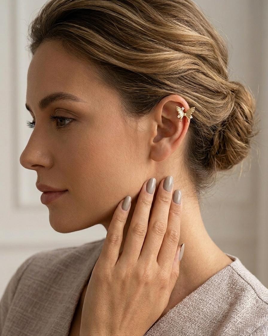 Anti-Tarnish Gold Butterfly Ear Cuff – Clip-On Minimal Statement Earring (No Piercing)