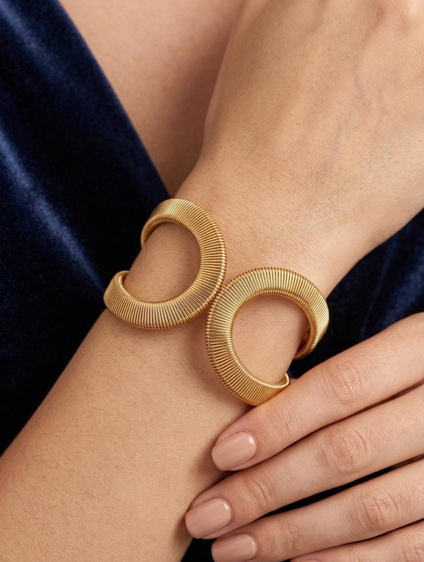 Gold Double Loop Adjustable Bracelet for Women | Anti-Tarnish Statement Cuff Bracelet