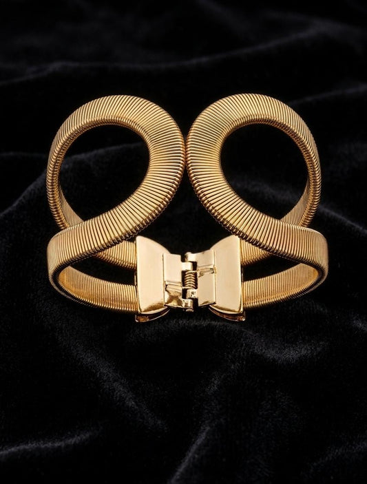 Gold Double Loop Adjustable Bracelet for Women | Anti-Tarnish Statement Cuff Bracelet