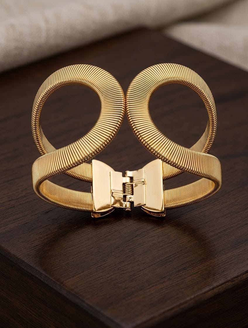 Gold Double Loop Adjustable Bracelet for Women | Anti-Tarnish Statement Cuff Bracelet