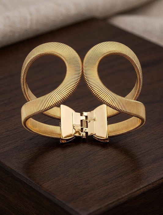 Gold Double Loop Adjustable Bracelet for Women | Anti-Tarnish Statement Cuff Bracelet