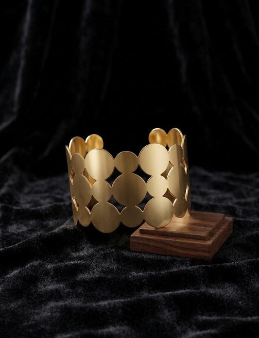 Gold Geometric Cutwork Adjustable Cuff Bracelet for Women – Statement Open Cuff