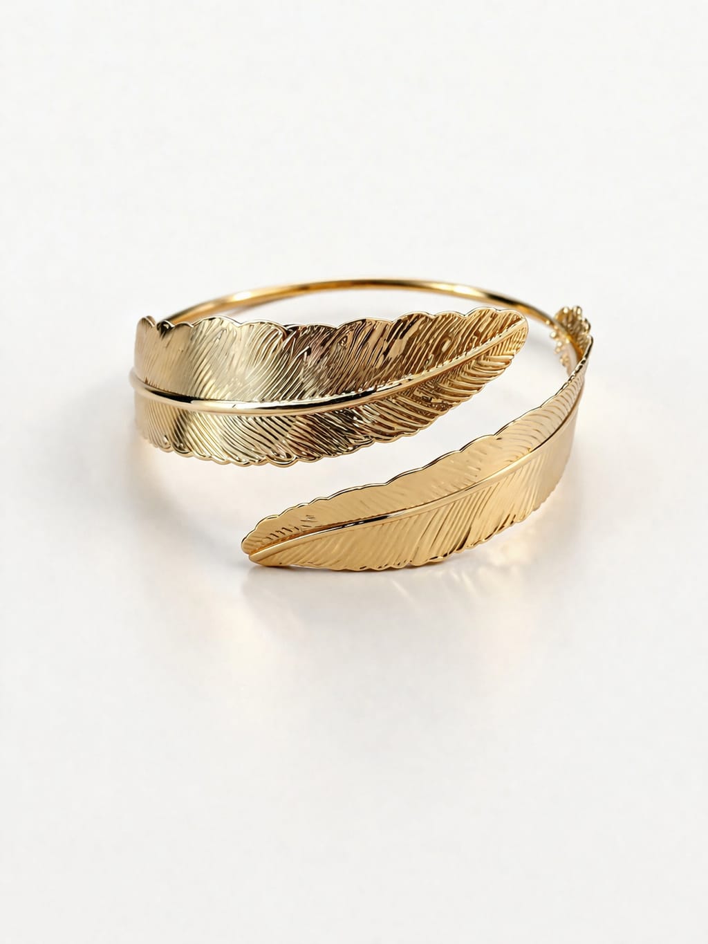 Gold Feather Adjustable Arm Cuff Bracelet for Women – Elegant Leaf Design Upper Arm Band