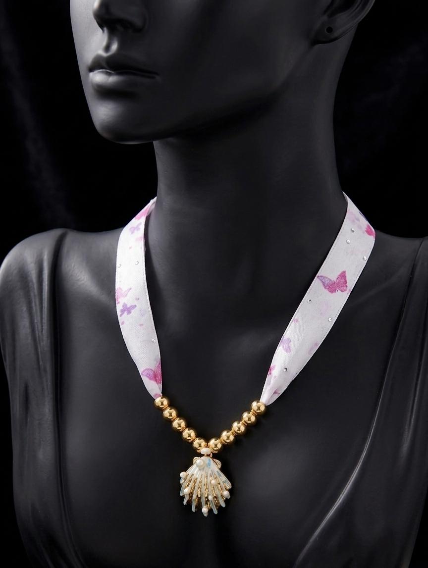 Anti Tarnish Gold Shell Charm Necklace with Butterfly Strap | Aesthetic Beach Style Necklace for Women