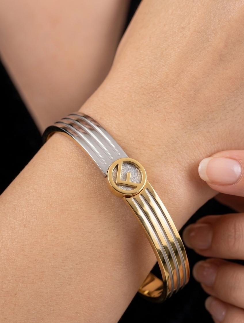 Dual Tone Designer Kada Bracelet for Women – Openable Anti Tarnish Gold & Silver Cuff