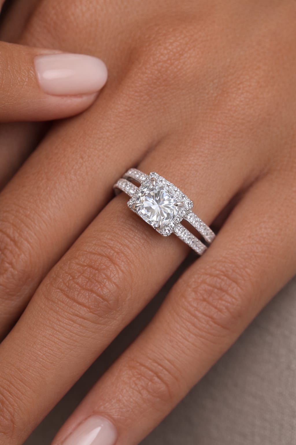 Adjustable American Diamond Solitaire Ring for Women – Silver Plated Double Band Halo Ring