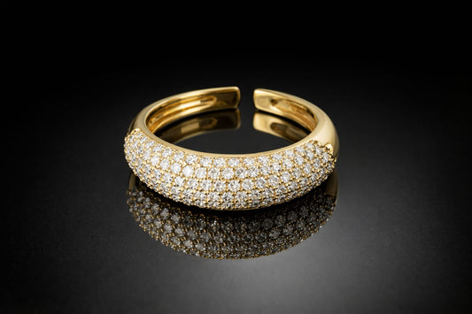 Adjustable American Diamond Pave Ring for Women – Gold Plated Luxury Statement Band