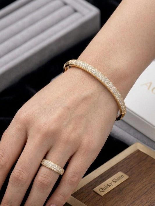 Gold-Plated Anti-Tarnish Bracelet & Adjustable Ring Combo for Women | Openable Kada Set