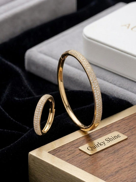 Gold-Plated Anti-Tarnish Bracelet & Adjustable Ring Combo for Women | Openable Kada Set