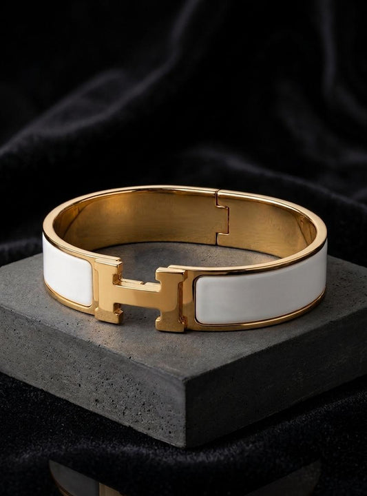 White Enamel Gold-Plated Openable Bracelet for Women | Anti-Tarnish Luxury Kada