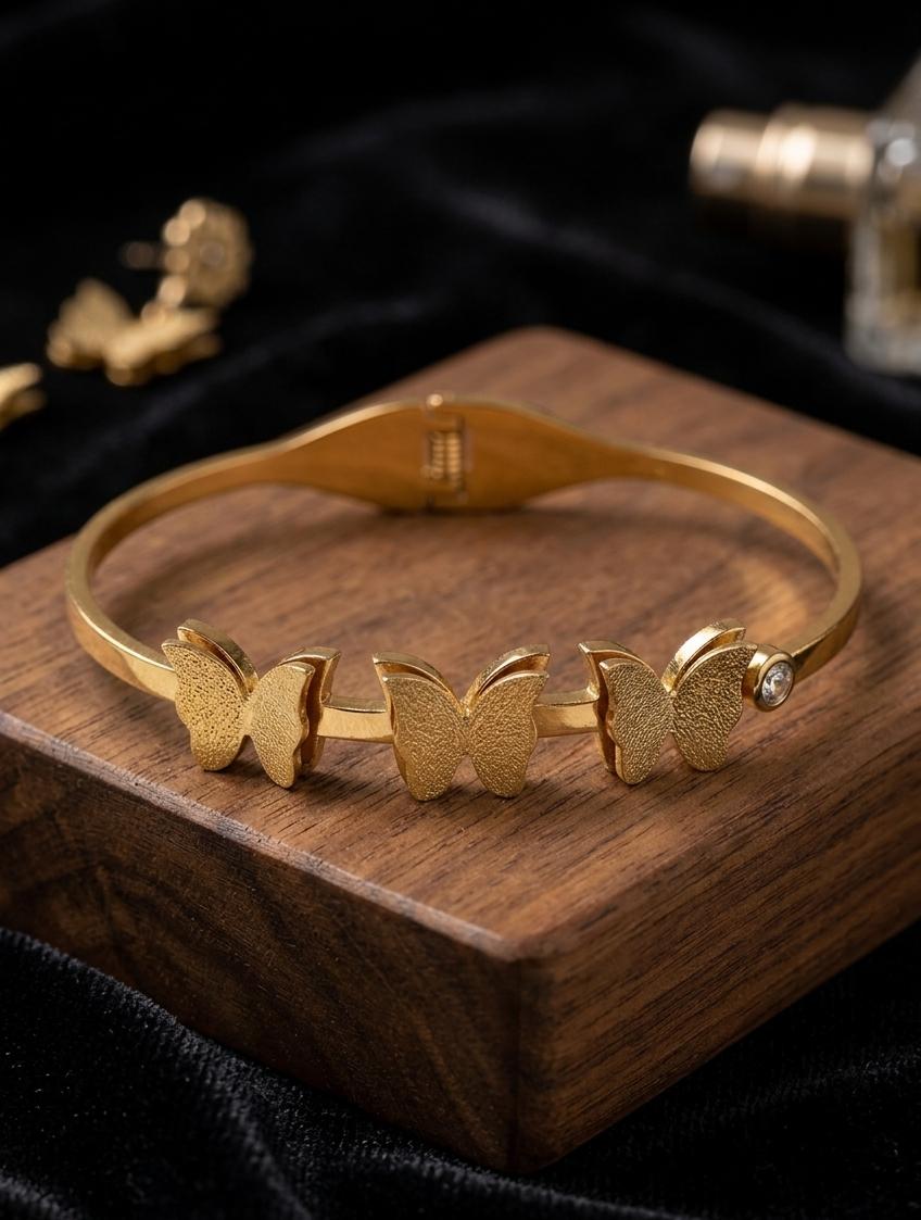 Gold Butterfly Adjustable Bracelet for Women | Anti-Tarnish Openable Charm Kada