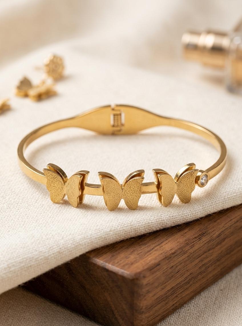 Gold Butterfly Adjustable Bracelet for Women | Anti-Tarnish Openable Charm Kada