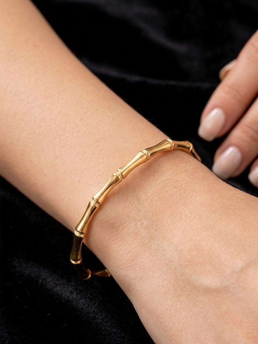 Gold Bamboo Design Openable Bracelet for Women | Anti-Tarnish Sleek Kada