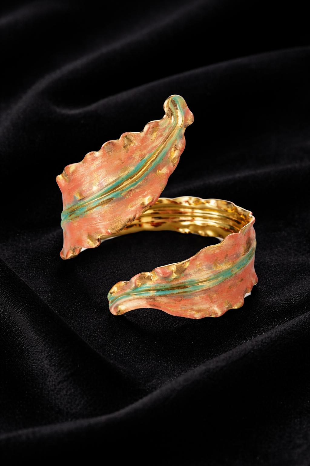 Abstract Coral Enamel Gold-Plated Adjustable Cuff Bracelet for Women | Statement Artistic Bracelet