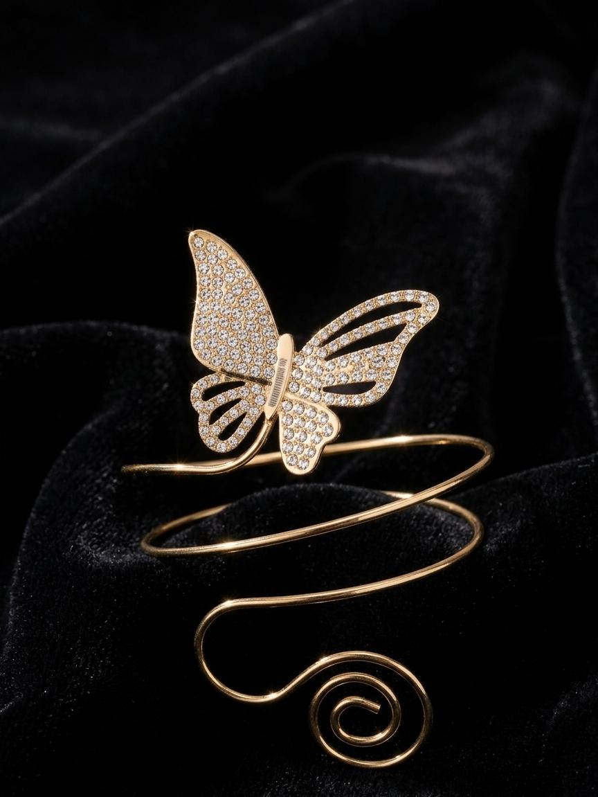Gold Butterfly Adjustable Arm Cuff for Women | Textured Statement Arm Bracelet