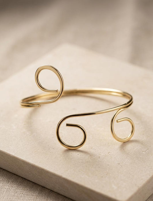 Gold Minimal Spiral Adjustable Arm Cuff for Women | Sleek Open Wire Arm Bracelet
