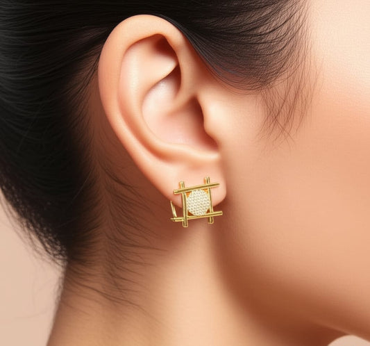 Gold Cage Earrings with Diamond Pave