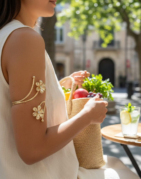 Gold-Plated Floral Open Arm Cuff Bracelet