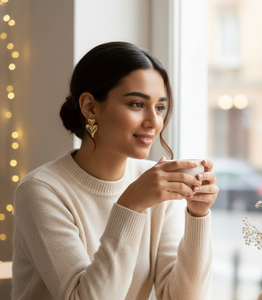 Gold-Toned Double Heart Drop Earrings