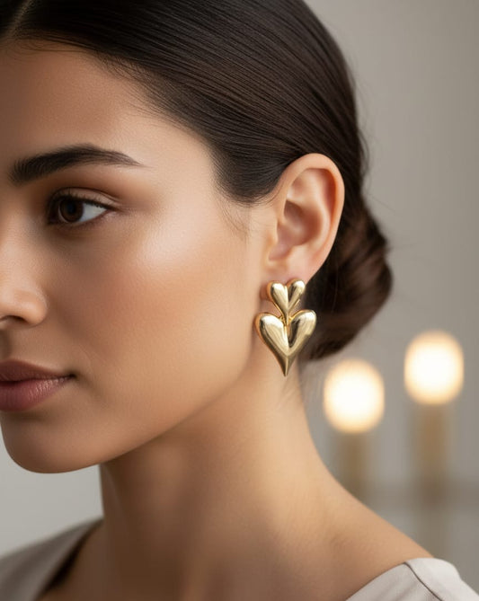 Gold-Toned Double Heart Drop Earrings