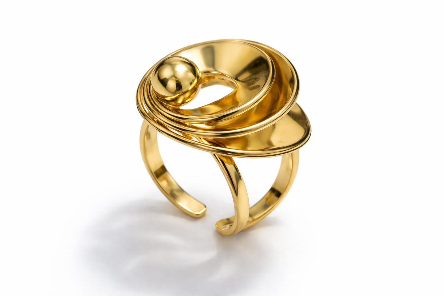 Orbitia Anti-Tarnish Adjustable Gold Sculptural Cocktail Ring