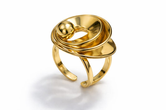 Orbitia Anti-Tarnish Adjustable Gold Sculptural Cocktail Ring
