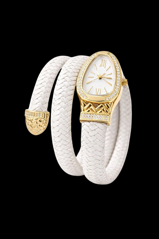 Noir Serpent White Dual-Wrap Bracelet Watch
