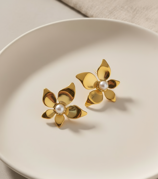 Floral Stud Earrings with Pearl