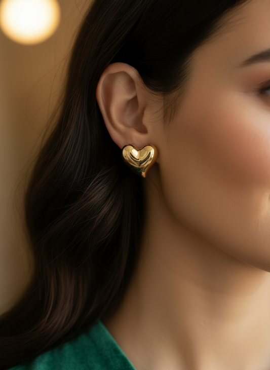Gold-Tone Puffy Heart Earrings